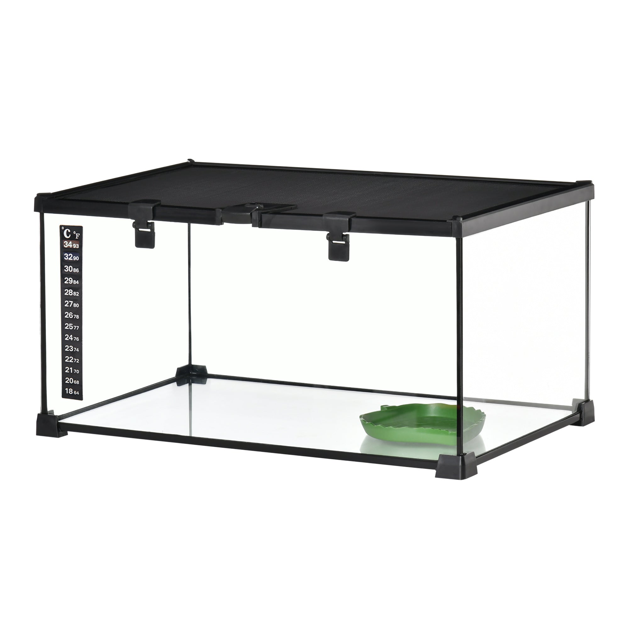 Terrarium for Reptiles Reptile Feeding Box Glass Terrarium Amphibians Arachnids with Thermometer Reptile Breeding Box Metal Black 50 x 30 x 25 cm