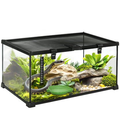 Terrarium for Reptiles Reptile Feeding Box Glass Terrarium Amphibians Arachnids with Thermometer Reptile Breeding Box Metal Black 50 x 30 x 25 cm