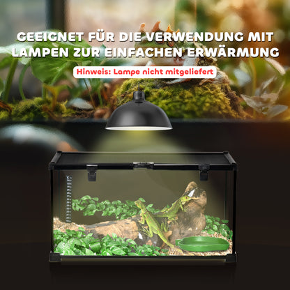 Terrarium for Reptiles Reptile Feeding Box Glass Terrarium Amphibians Arachnids with Thermometer Reptile Breeding Box Metal Black 50 x 30 x 25 cm