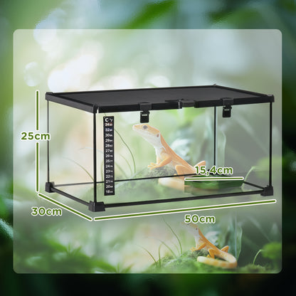 Terrarium for Reptiles Reptile Feeding Box Glass Terrarium Amphibians Arachnids with Thermometer Reptile Breeding Box Metal Black 50 x 30 x 25 cm