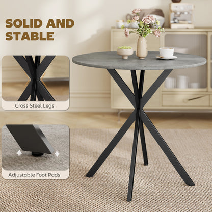 Round Dining Table, 31.5 in Diameter, Industrial-Style Steel X-Legs, Kitchen/Dining/Home Office, Gray