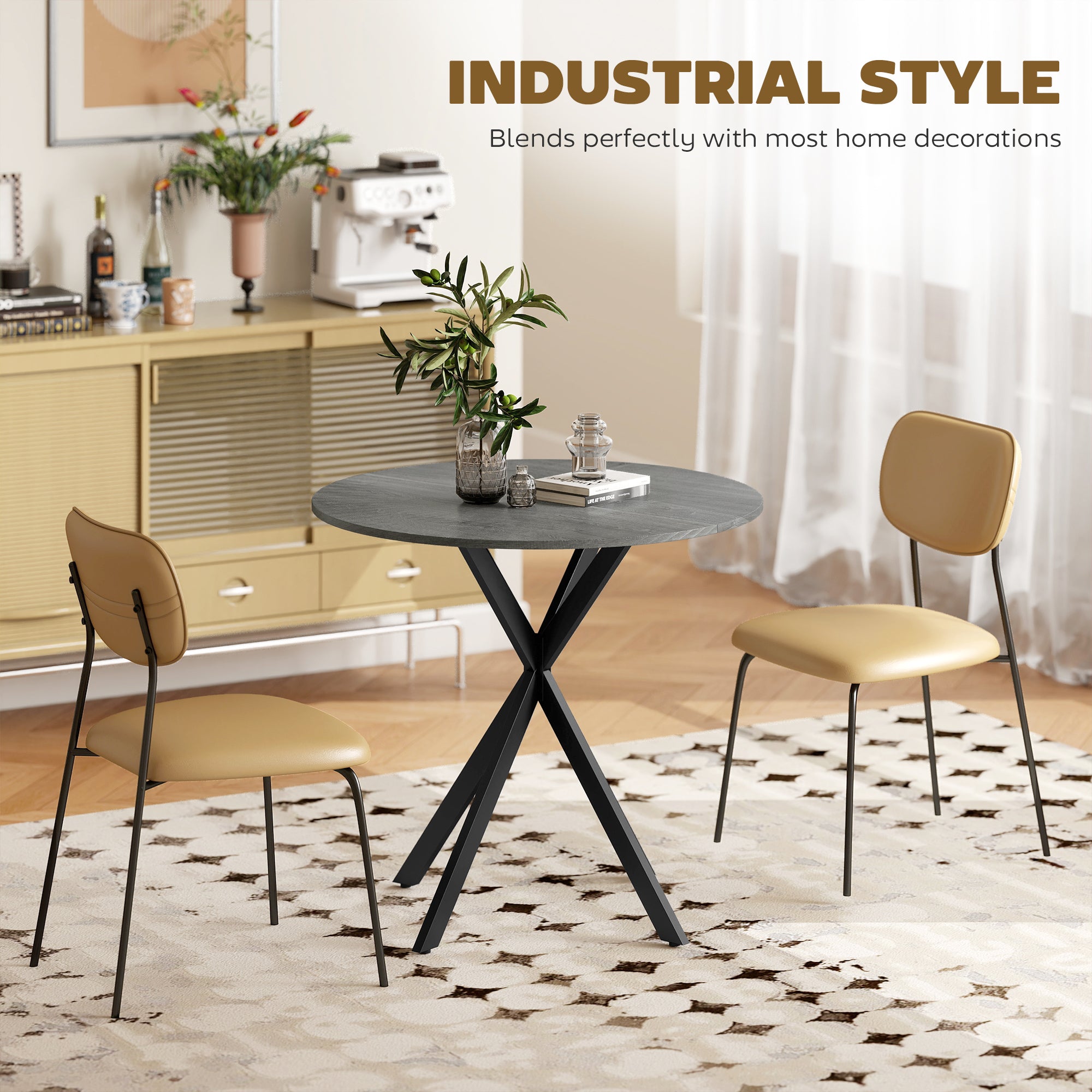 Round Dining Table, 31.5 in Diameter, Industrial-Style Steel X-Legs, Kitchen/Dining/Home Office, Gray