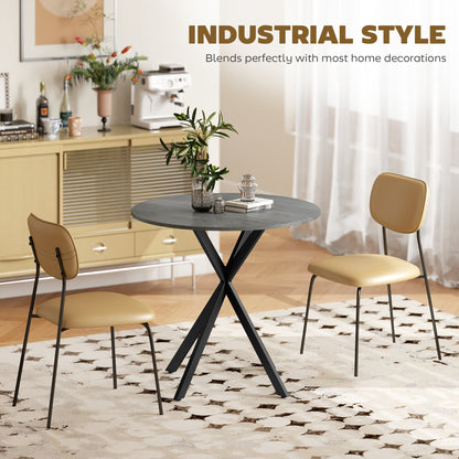 Round Dining Table, 31.5 in Diameter, Industrial-Style Steel X-Legs, Kitchen/Dining/Home Office, Gray
