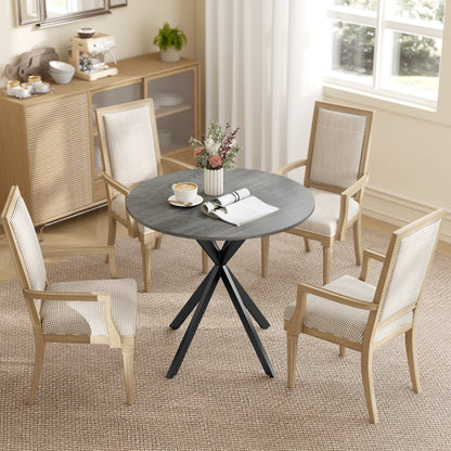 Round Dining Table, 31.5 in Diameter, Industrial-Style Steel X-Legs, Kitchen/Dining/Home Office, Gray