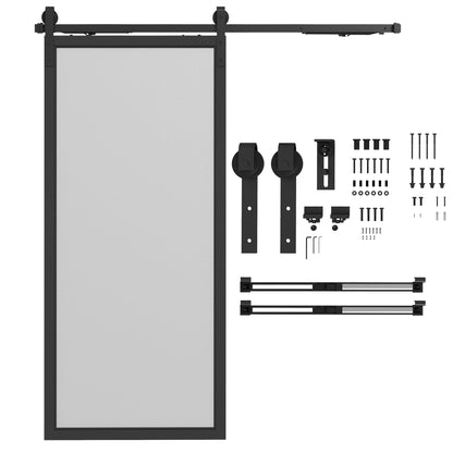 Sliding Door Hardware Kit 183 cm Complete Set with Buffer Function, Rails, Rollers, Anti-jump Devices, Door Stoppers, Floor Guide, Sliding Door System made of Carbon Steel Black