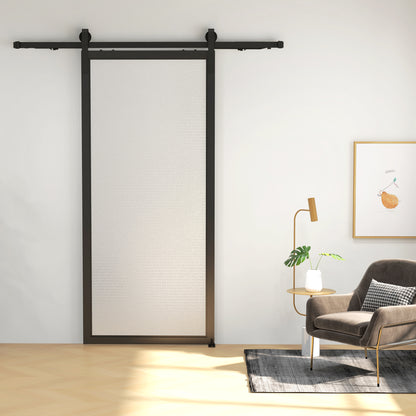 Sliding Door Hardware Kit 183 cm Complete Set with Buffer Function, Rails, Rollers, Anti-jump Devices, Door Stoppers, Floor Guide, Sliding Door System made of Carbon Steel Black