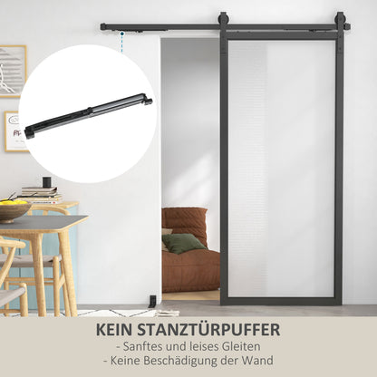 Sliding Door Hardware Kit 183 cm Complete Set with Buffer Function, Rails, Rollers, Anti-jump Devices, Door Stoppers, Floor Guide, Sliding Door System made of Carbon Steel Black
