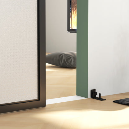 Sliding Door Hardware Kit 183 cm Complete Set with Buffer Function, Rails, Rollers, Anti-jump Devices, Door Stoppers, Floor Guide, Sliding Door System made of Carbon Steel Black