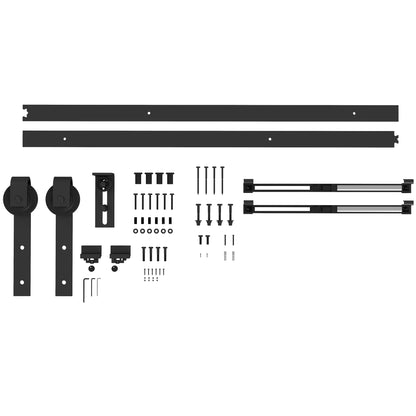 Sliding Door Hardware Kit 183 cm Complete Set with Buffer Function, Rails, Rollers, Anti-jump Devices, Door Stoppers, Floor Guide, Sliding Door System made of Carbon Steel Black
