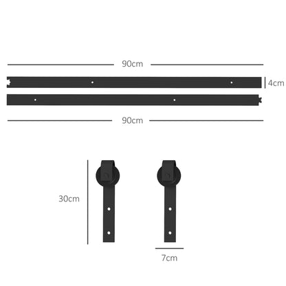 Sliding Door Hardware Kit 183 cm Complete Set with Buffer Function, Rails, Rollers, Anti-jump Devices, Door Stoppers, Floor Guide, Sliding Door System made of Carbon Steel Black