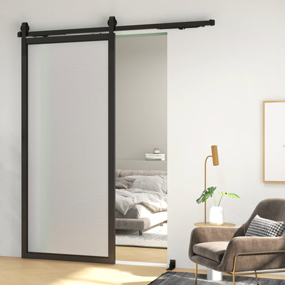 Sliding Door Hardware Kit 183 cm Complete Set with Buffer Function, Rails, Rollers, Anti-jump Devices, Door Stoppers, Floor Guide, Sliding Door System made of Carbon Steel Black