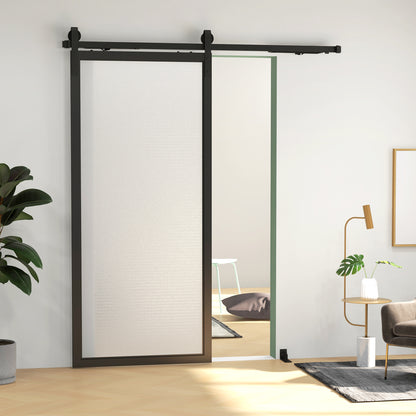 Sliding Door Hardware Kit 183 cm Complete Set with Buffer Function, Rails, Rollers, Anti-jump Devices, Door Stoppers, Floor Guide, Sliding Door System made of Carbon Steel Black