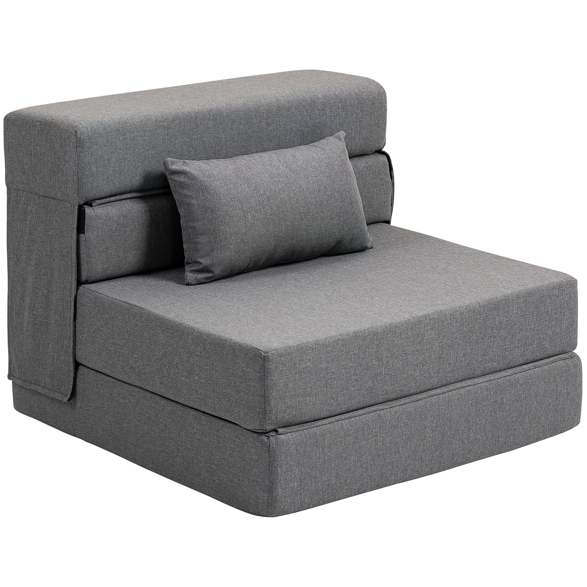1-Seater Convertible Armchair Bed Folding Chair 1-Seater 3-in-1 with Padded Seat, Included Cushion, Portable Floor Chair for Guests, Living Room, Small Space, Load 120 kg, Gray