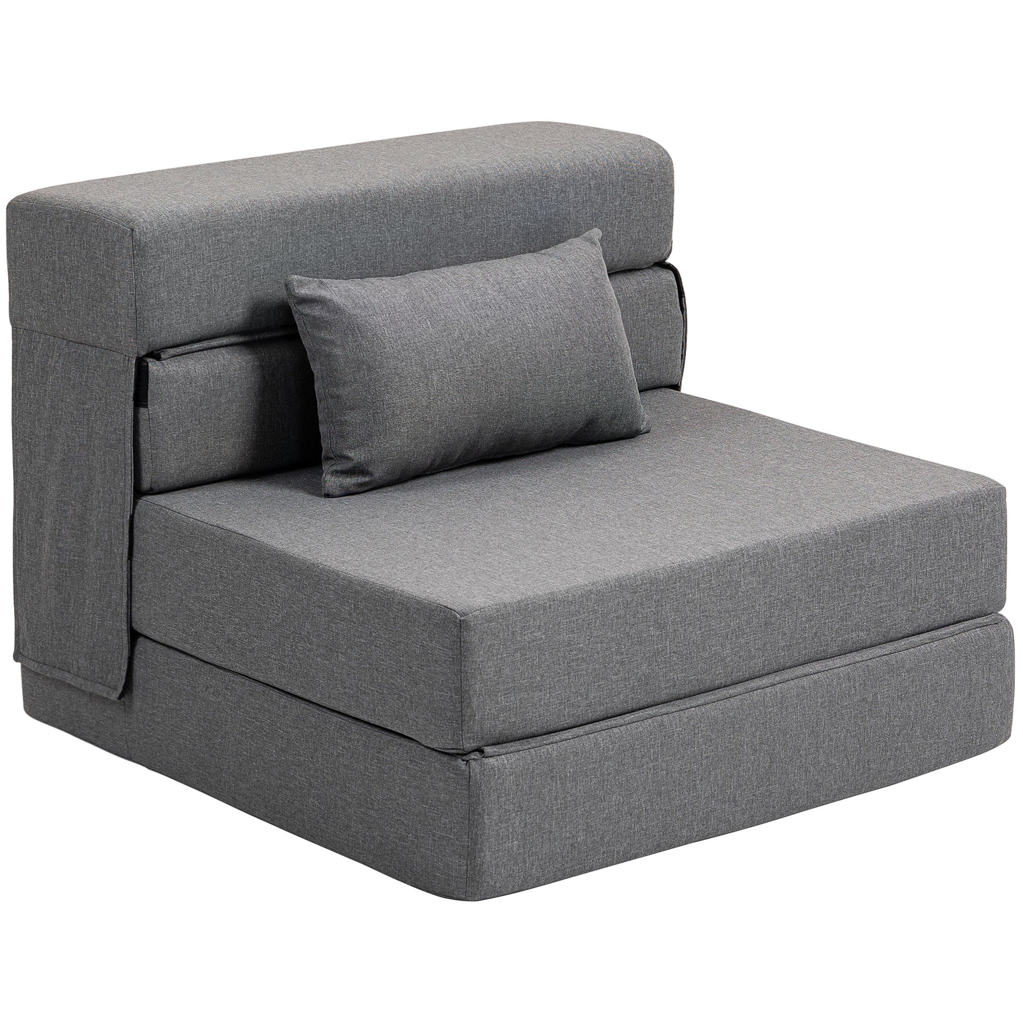 1-Seater Convertible Armchair Bed Folding Chair 1-Seater 3-in-1 with Padded Seat, Included Cushion, Portable Floor Chair for Guests, Living Room, Small Space, Load 120 kg, Gray
