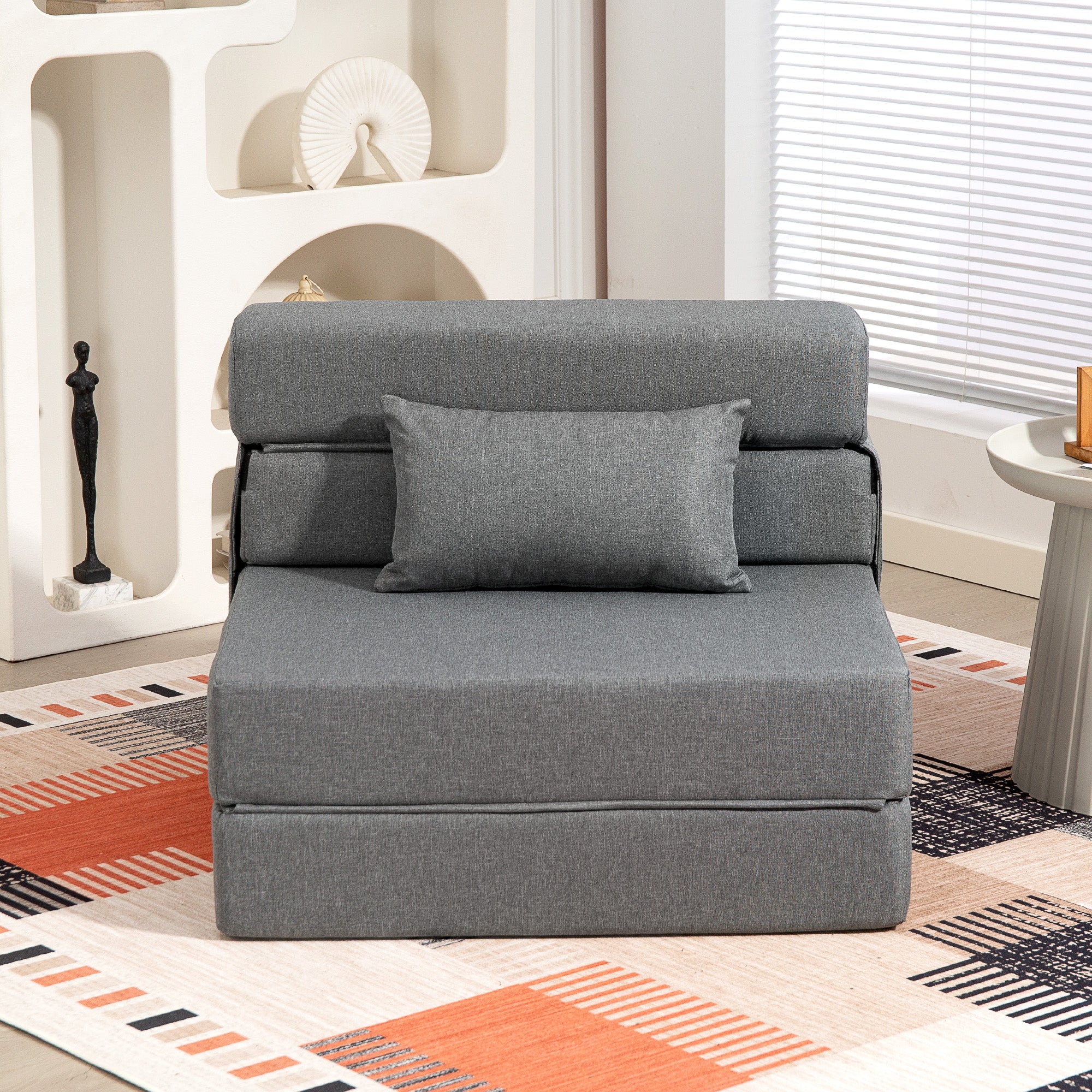 1-Seater Convertible Armchair Bed Folding Chair 1-Seater 3-in-1 with Padded Seat, Included Cushion, Portable Floor Chair for Guests, Living Room, Small Space, Load 120 kg, Gray