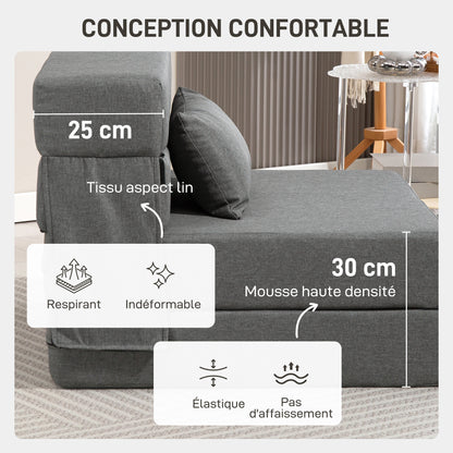 1-Seater Convertible Armchair Bed Folding Chair 1-Seater 3-in-1 with Padded Seat, Included Cushion, Portable Floor Chair for Guests, Living Room, Small Space, Load 120 kg, Gray