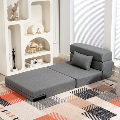 1-Seater Convertible Armchair Bed Folding Chair 1-Seater 3-in-1 with Padded Seat, Included Cushion, Portable Floor Chair for Guests, Living Room, Small Space, Load 120 kg, Gray