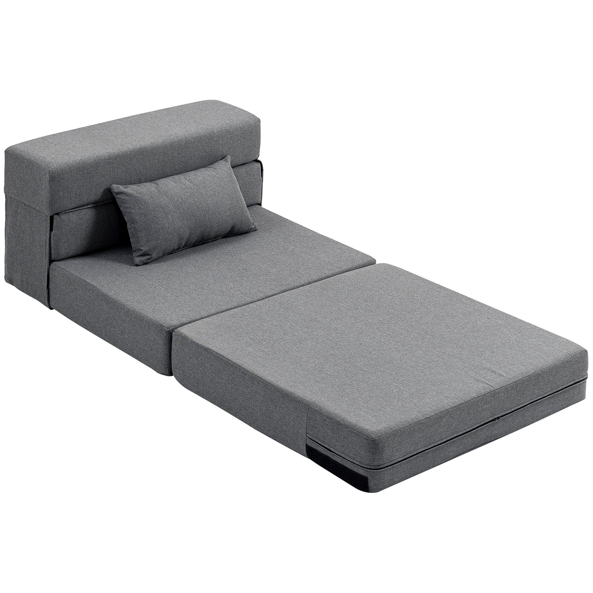 1-Seater Convertible Armchair Bed Folding Chair 1-Seater 3-in-1 with Padded Seat, Included Cushion, Portable Floor Chair for Guests, Living Room, Small Space, Load 120 kg, Gray