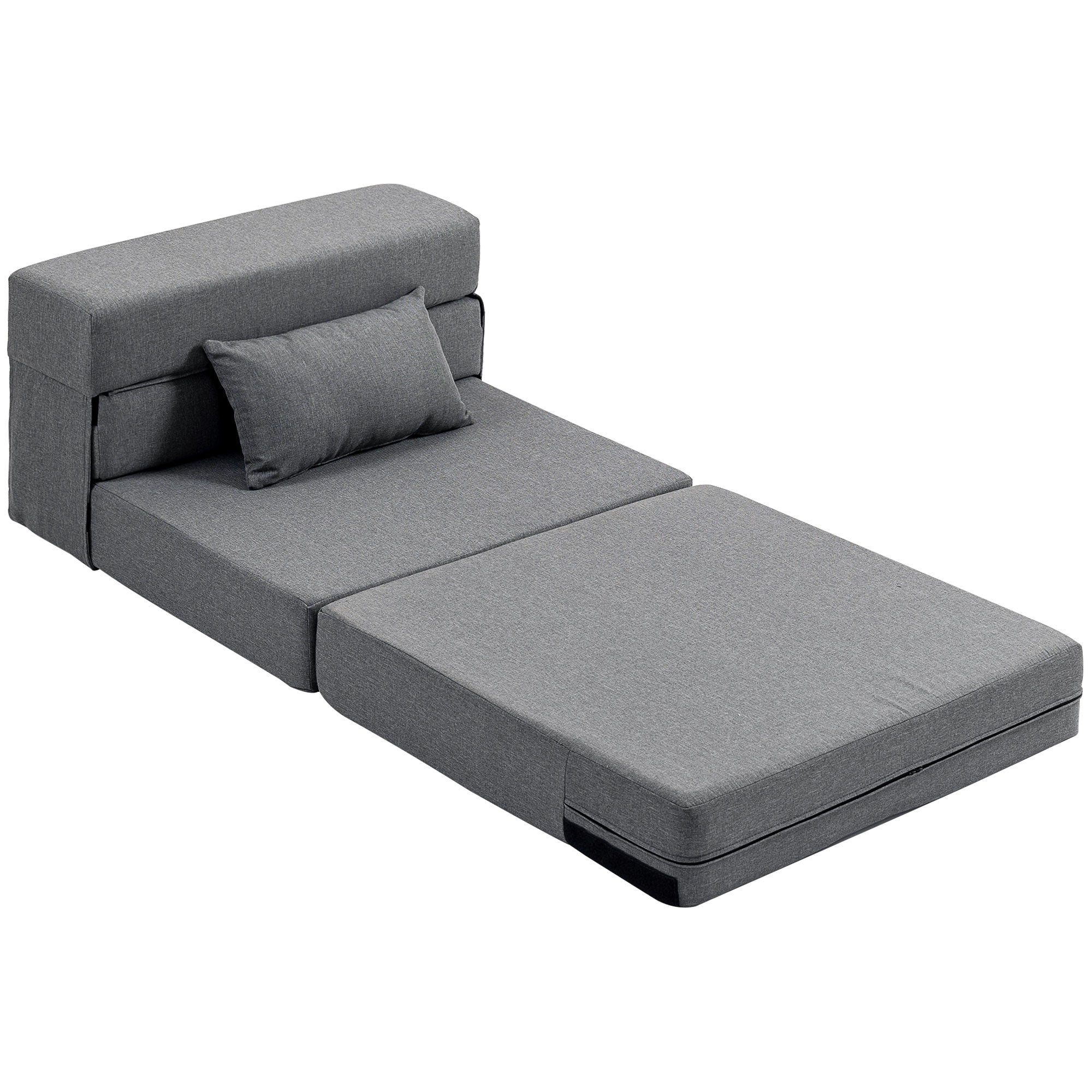 1-Seater Convertible Armchair Bed Folding Chair 1-Seater 3-in-1 with Padded Seat, Included Cushion, Portable Floor Chair for Guests, Living Room, Small Space, Load 120 kg, Gray