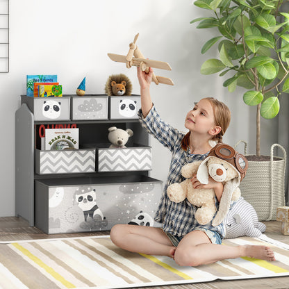 ZONEKIZ Toy Shelf with 6 Non-woven Fabric Removable Boxes Toy Organizer for Kids 3-8 Years for Bedroom Nursery 63x30x66 cm Gray and White