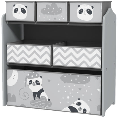 ZONEKIZ Toy Shelf with 6 Non-woven Fabric Removable Boxes Toy Organizer for Kids 3-8 Years for Bedroom Nursery 63x30x66 cm Gray and White