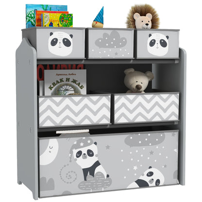 ZONEKIZ Toy Shelf with 6 Non-woven Fabric Removable Boxes Toy Organizer for Kids 3-8 Years for Bedroom Nursery 63x30x66 cm Gray and White