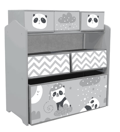ZONEKIZ Toy Shelf with 6 Non-woven Fabric Removable Boxes Toy Organizer for Kids 3-8 Years for Bedroom Nursery 63x30x66 cm Gray and White