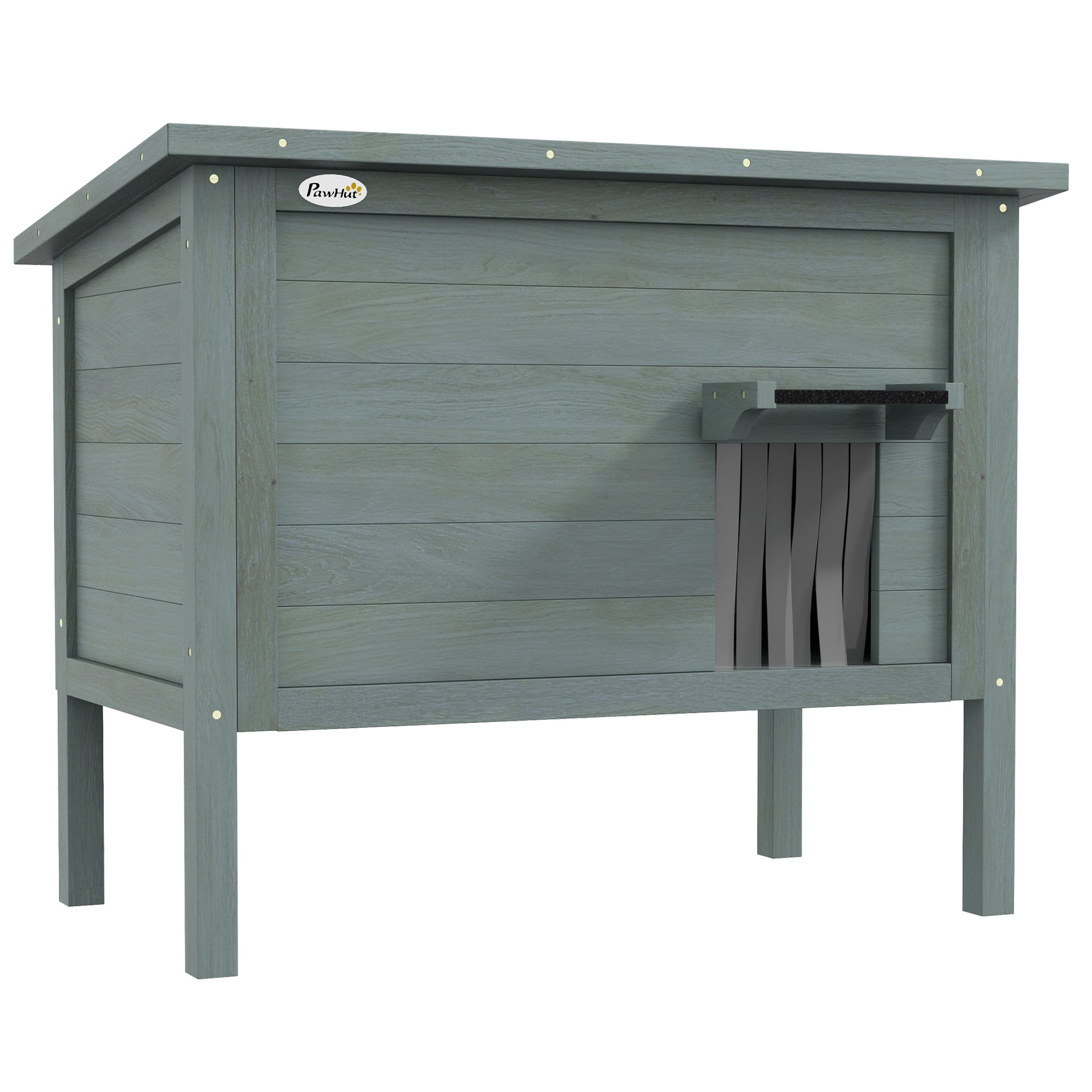 Wooden Cat House Winterproof Waterproof Cat Shelter with Asphalt Roof, Floor Feet Cat Cave Cat Box Outdoor Shelter for Outside Garden Balcony 85 x 50 x 68.5 cm Dark Gray