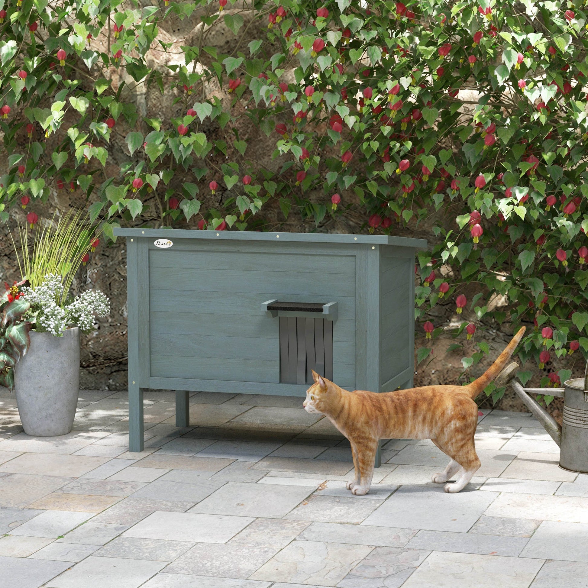 Wooden Cat House Winterproof Waterproof Cat Shelter with Asphalt Roof, Floor Feet Cat Cave Cat Box Outdoor Shelter for Outside Garden Balcony 85 x 50 x 68.5 cm Dark Gray