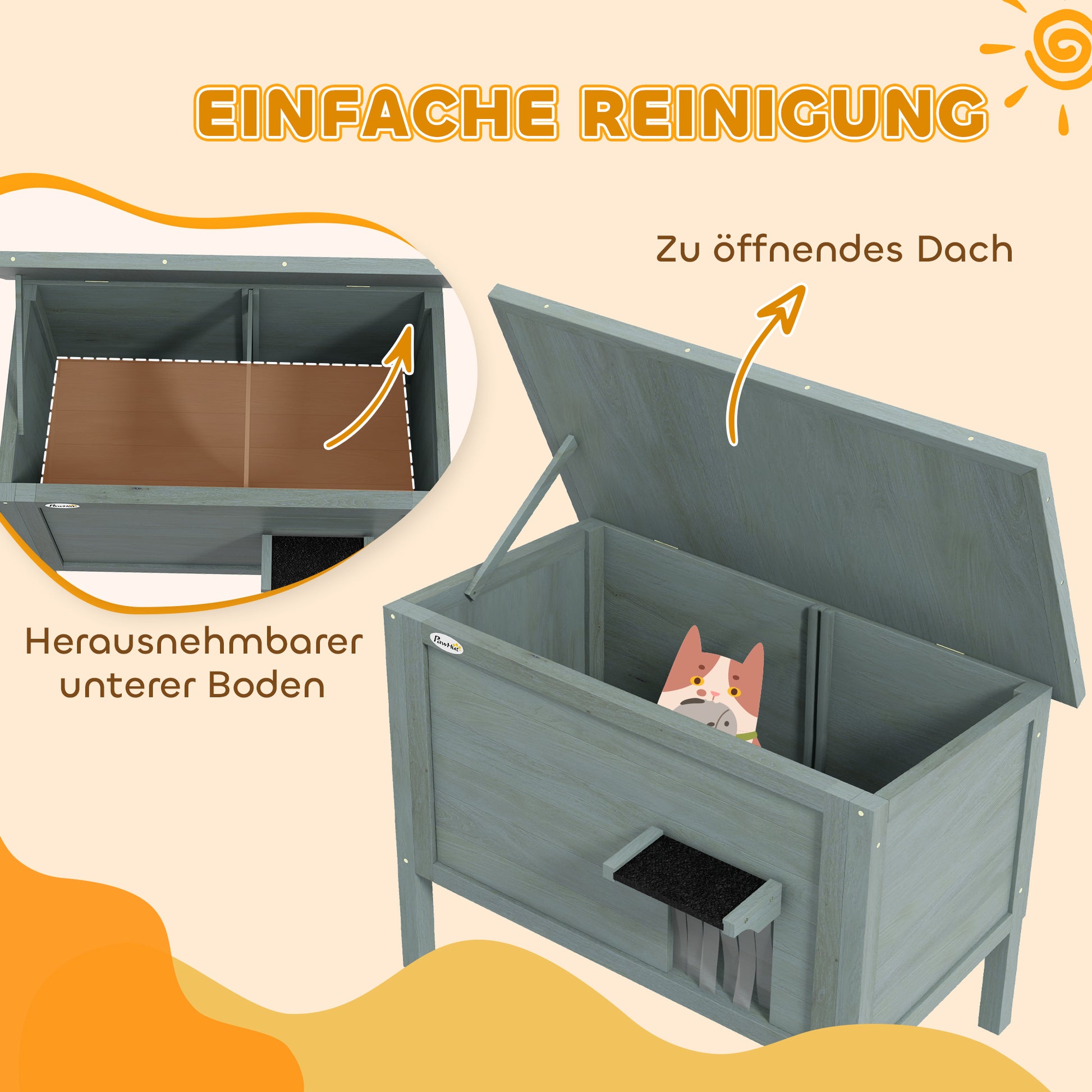 Wooden Cat House Winterproof Waterproof Cat Shelter with Asphalt Roof, Floor Feet Cat Cave Cat Box Outdoor Shelter for Outside Garden Balcony 85 x 50 x 68.5 cm Dark Gray