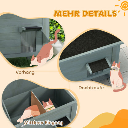 Wooden Cat House Winterproof Waterproof Cat Shelter with Asphalt Roof, Floor Feet Cat Cave Cat Box Outdoor Shelter for Outside Garden Balcony 85 x 50 x 68.5 cm Dark Gray
