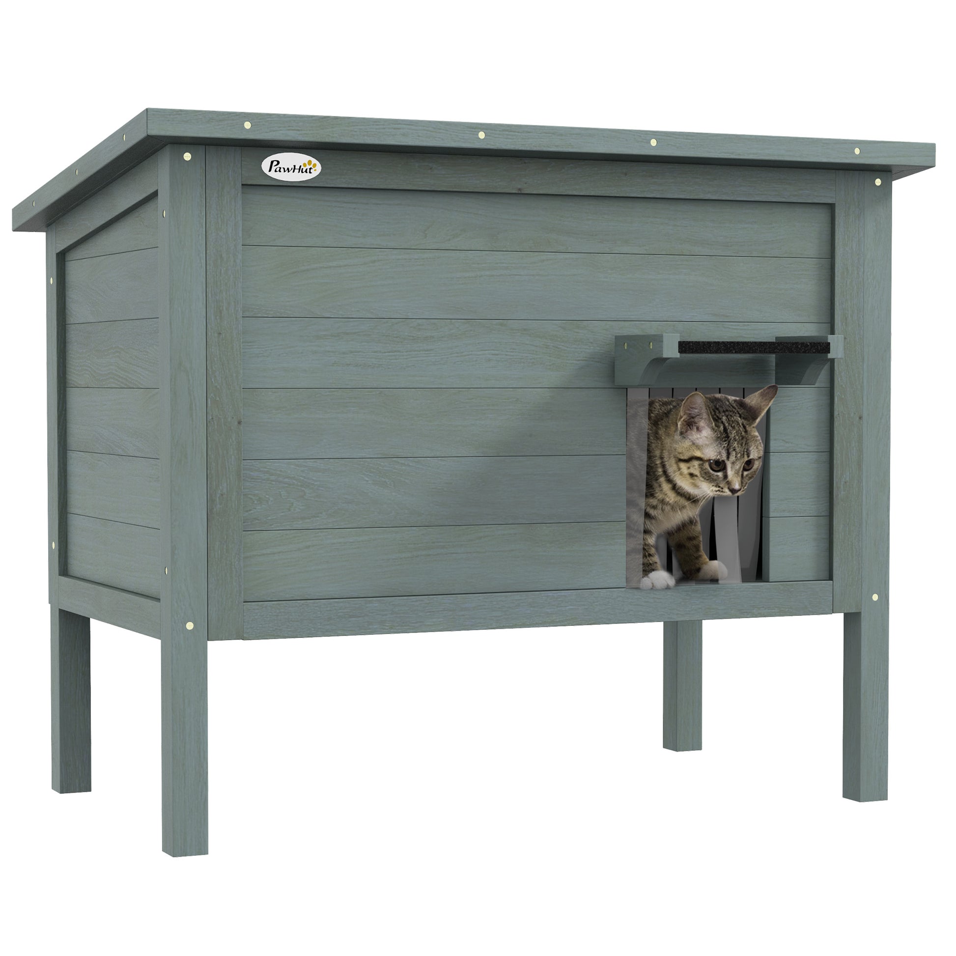 Wooden Cat House Winterproof Waterproof Cat Shelter with Asphalt Roof, Floor Feet Cat Cave Cat Box Outdoor Shelter for Outside Garden Balcony 85 x 50 x 68.5 cm Dark Gray