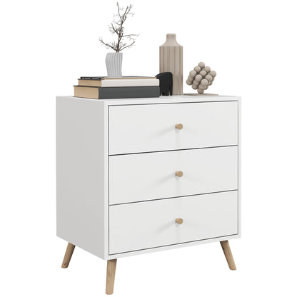 Scandinavian Design 3-Drawer Chest of Drawers White Handle Tapered Solid Pine Legs Storage Unit