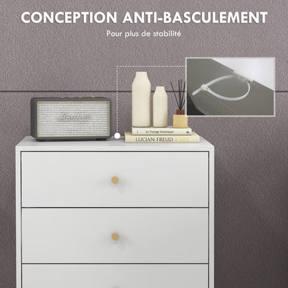 Scandinavian Design 3-Drawer Chest of Drawers White Handle Tapered Solid Pine Legs Storage Unit