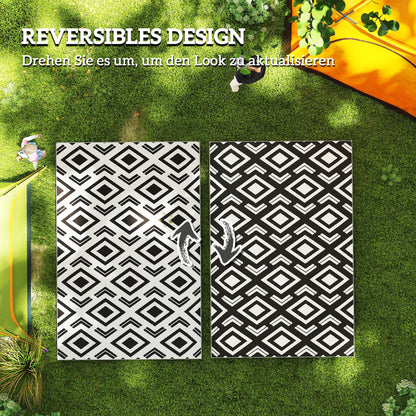 Outdoor Carpet Durable Weatherproof Outdoor Rug with Carry Bag, Foldable Boho-Style Carpet, Outdoor Rug for Living Room Balcony Garden Patio Bathroom Hall Kitchen, 182 x 274 cm Black+White