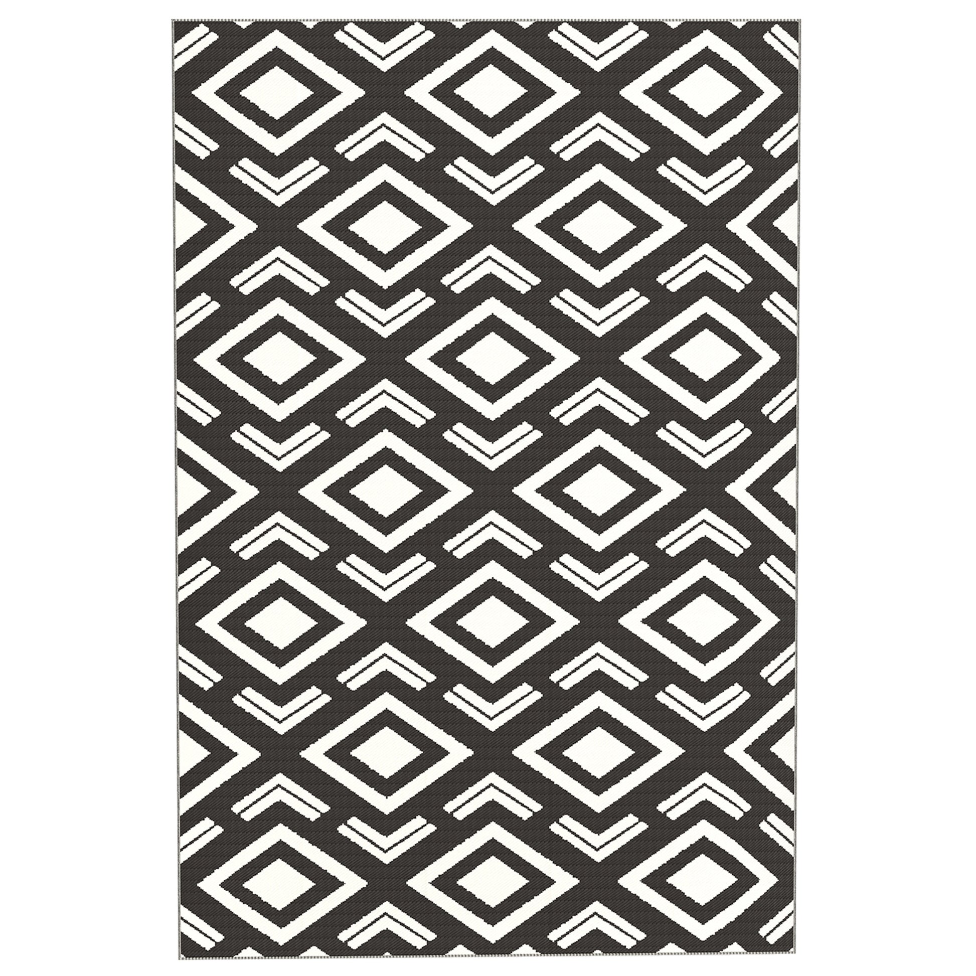 Outdoor Carpet Durable Weatherproof Outdoor Rug with Carry Bag, Foldable Boho-Style Carpet, Outdoor Rug for Living Room Balcony Garden Patio Bathroom Hall Kitchen, 182 x 274 cm Black+White