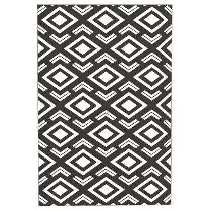 Outdoor Carpet Durable Weatherproof Outdoor Rug with Carry Bag, Foldable Boho-Style Carpet, Outdoor Rug for Living Room Balcony Garden Patio Bathroom Hall Kitchen, 182 x 274 cm Black+White