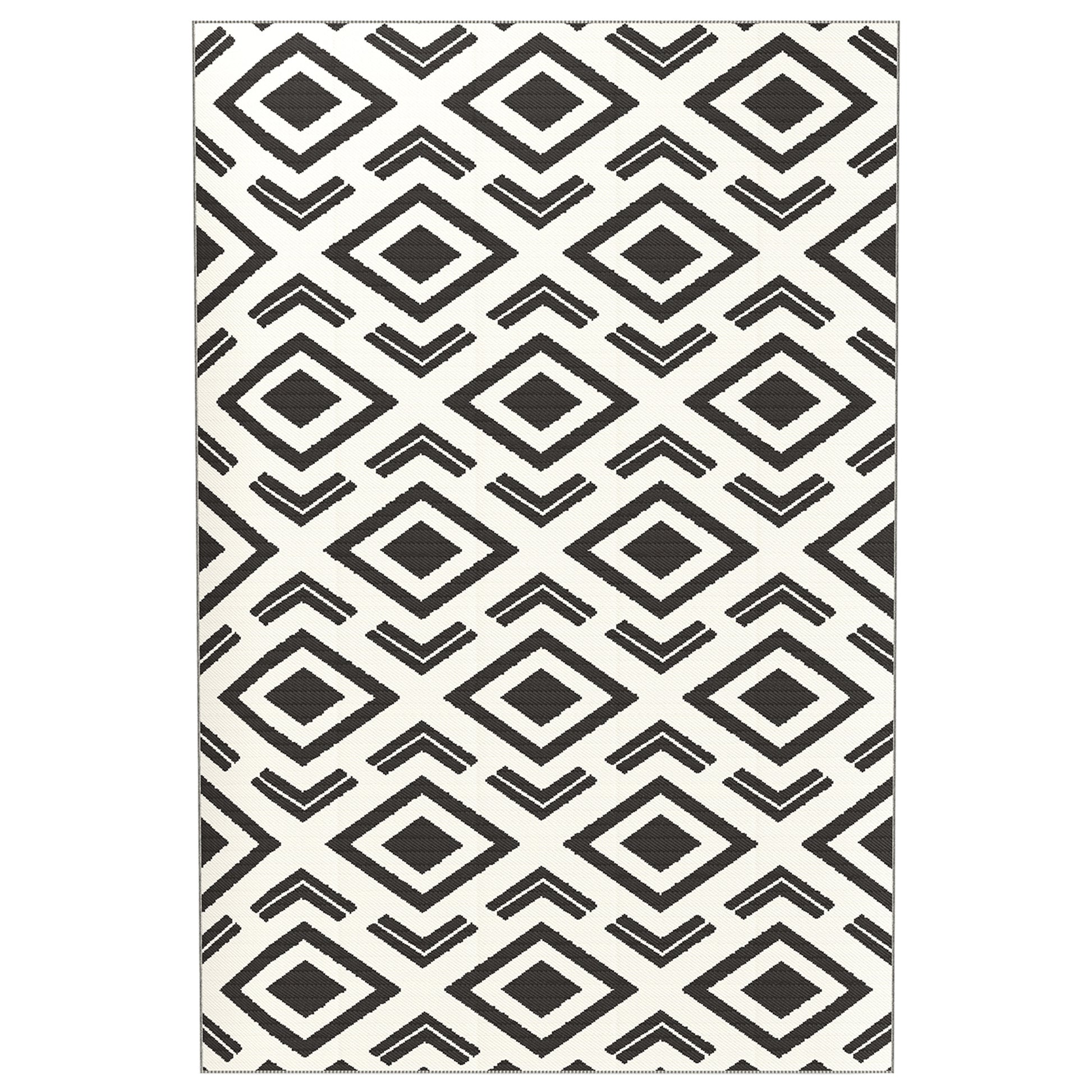 Outdoor Carpet Durable Weatherproof Outdoor Rug with Carry Bag, Foldable Boho-Style Carpet, Outdoor Rug for Living Room Balcony Garden Patio Bathroom Hall Kitchen, 182 x 274 cm Black+White