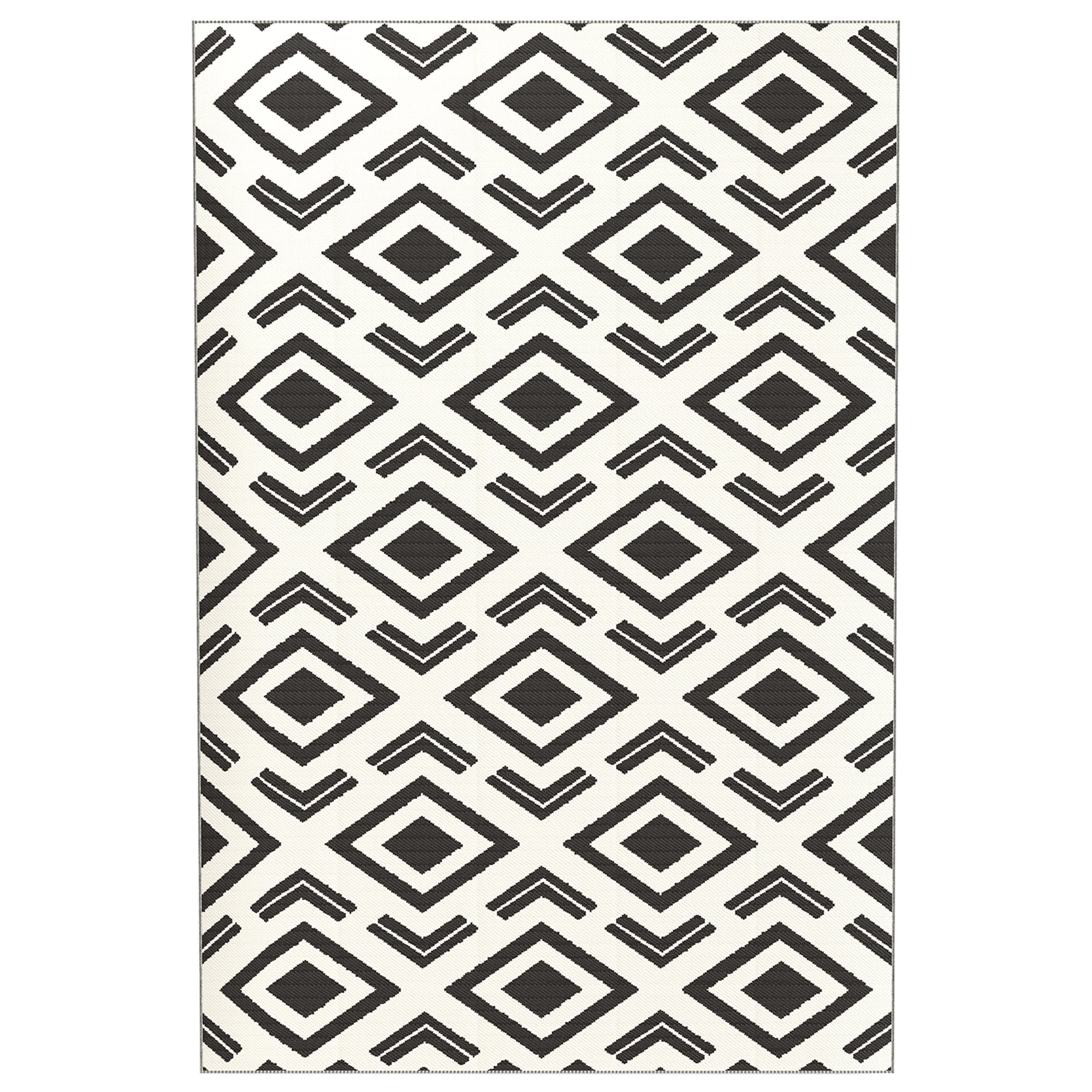 Outdoor Carpet Durable Weatherproof Outdoor Rug with Carry Bag, Foldable Boho-Style Carpet, Outdoor Rug for Living Room Balcony Garden Patio Bathroom Hall Kitchen, 182 x 274 cm Black+White