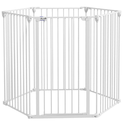 Medium and Large Foldable Dog Gate with Double Safety Lock, Modular Metal and Plastic Safety Gate, 123x102x100 cm, White