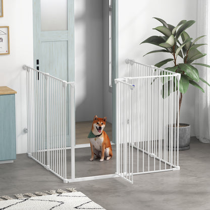 Medium and Large Foldable Dog Gate with Double Safety Lock, Modular Metal and Plastic Safety Gate, 123x102x100 cm, White
