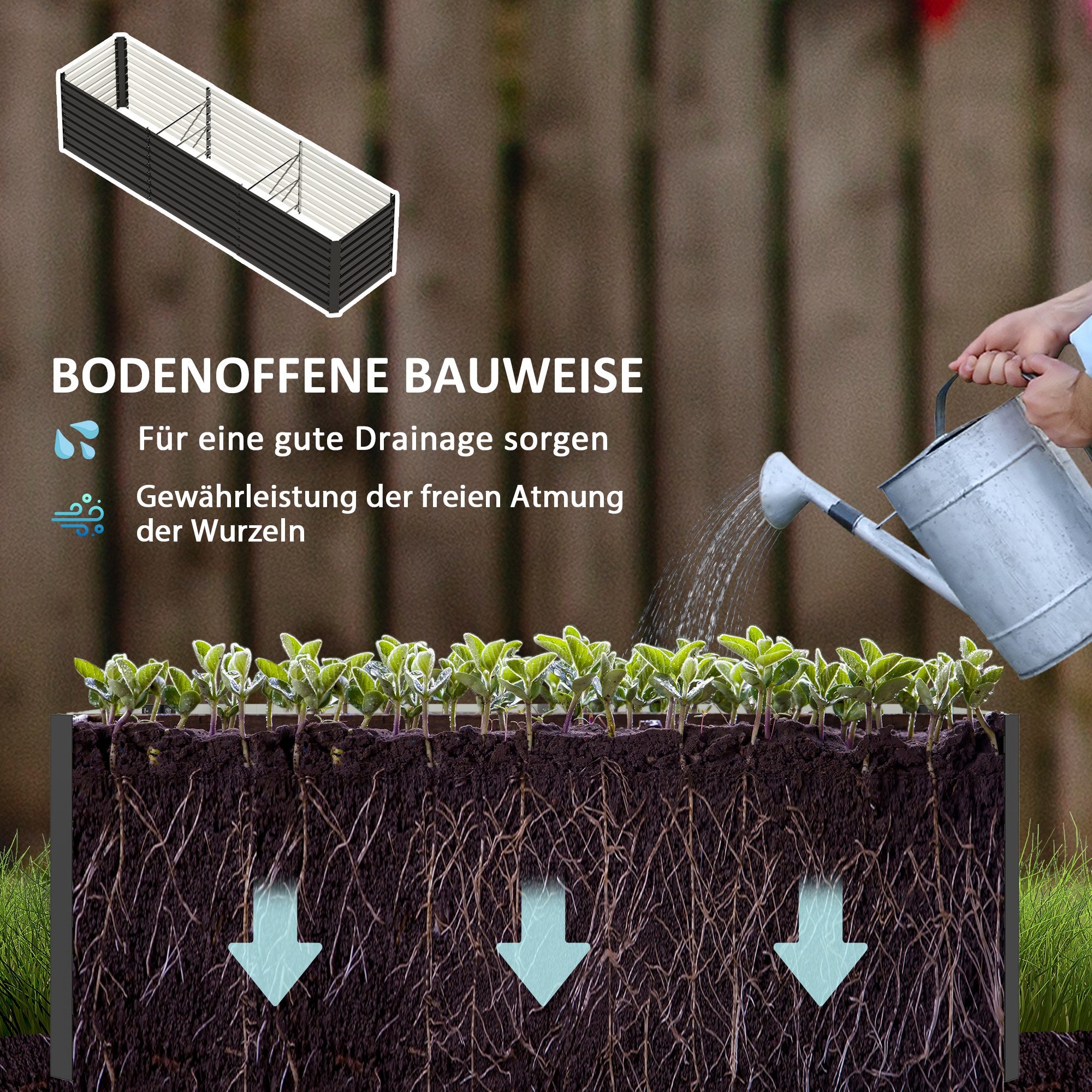 Raised Garden Bed Flower Planter Weather-Resistant, Vegetable Bed Greenhouse Planter Garden Bed Planter Box Made of Galvanized Steel, Flower Box for Terrace & Garden, 240 x 60 x 60 cm