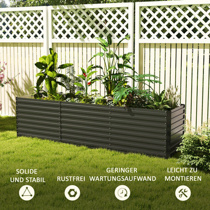 Raised Garden Bed Flower Planter Weather-Resistant, Vegetable Bed Greenhouse Planter Garden Bed Planter Box Made of Galvanized Steel, Flower Box for Terrace & Garden, 240 x 60 x 60 cm