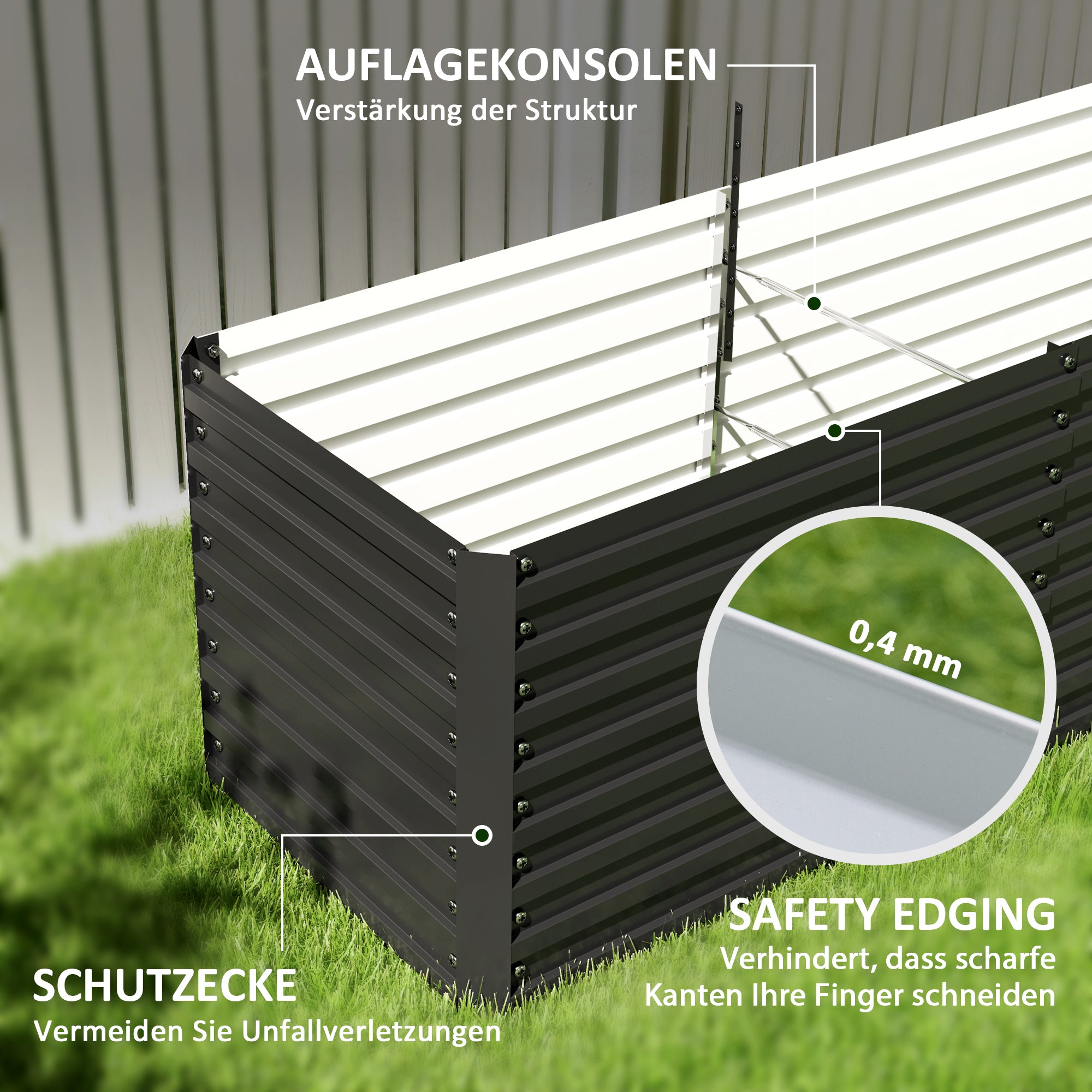 Raised Garden Bed Flower Planter Weather-Resistant, Vegetable Bed Greenhouse Planter Garden Bed Planter Box Made of Galvanized Steel, Flower Box for Terrace & Garden, 240 x 60 x 60 cm