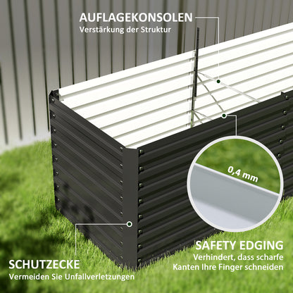 Raised Garden Bed Flower Planter Weather-Resistant, Vegetable Bed Greenhouse Planter Garden Bed Planter Box Made of Galvanized Steel, Flower Box for Terrace & Garden, 240 x 60 x 60 cm
