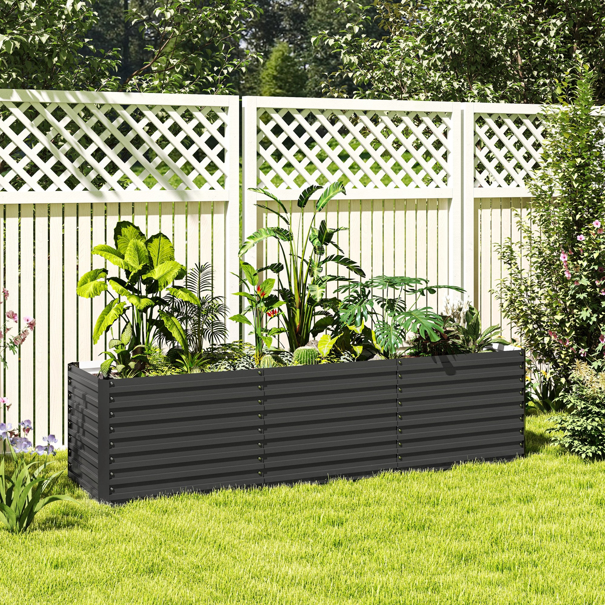 Raised Garden Bed Flower Planter Weather-Resistant, Vegetable Bed Greenhouse Planter Garden Bed Planter Box Made of Galvanized Steel, Flower Box for Terrace & Garden, 240 x 60 x 60 cm
