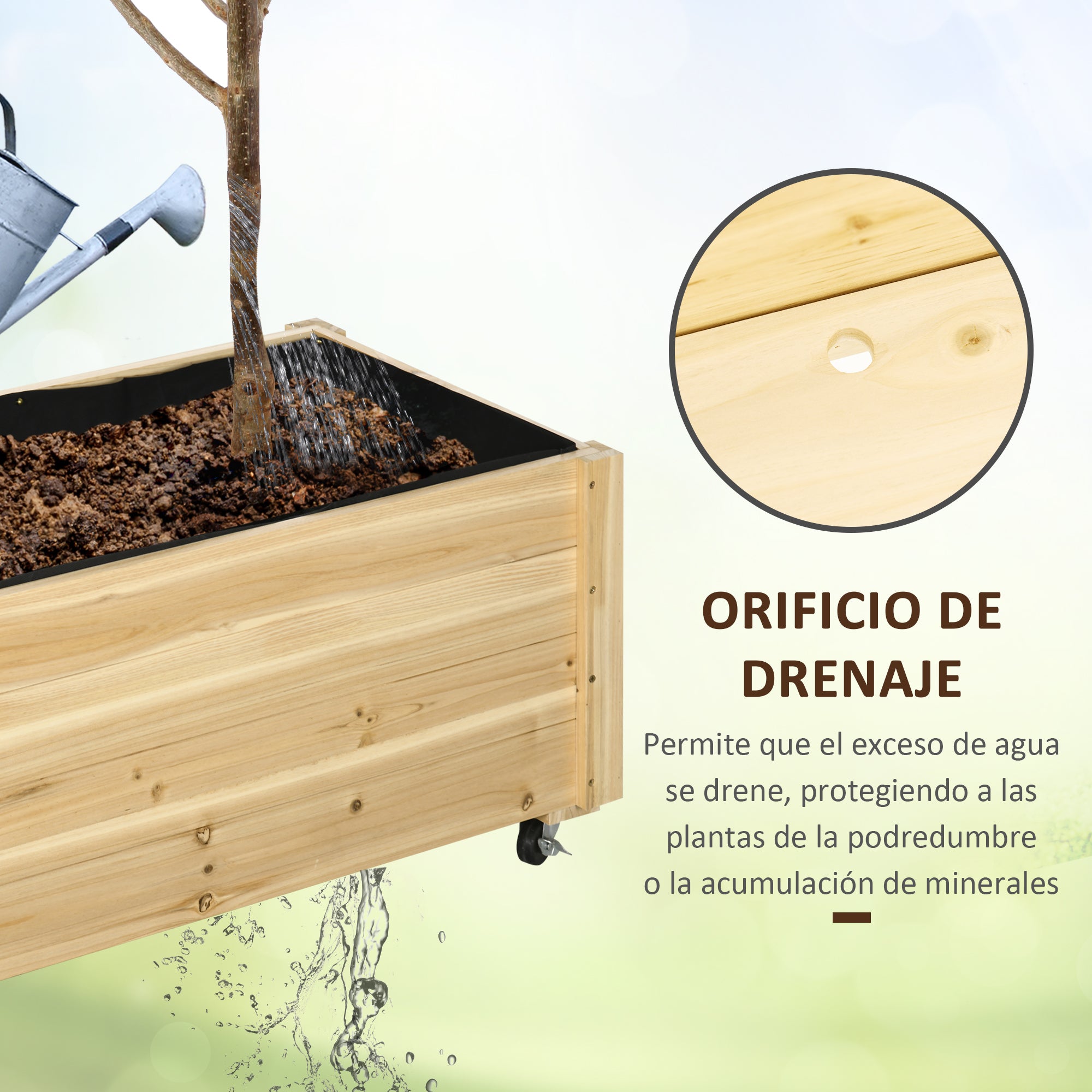 Wooden Planter with Wheels Garden Planter Cultivation Planter with Drainage Holes and Non-woven Fabric for Growing Flowers Plants Outdoor Balcony Terrace 89x48x47 cm Natural