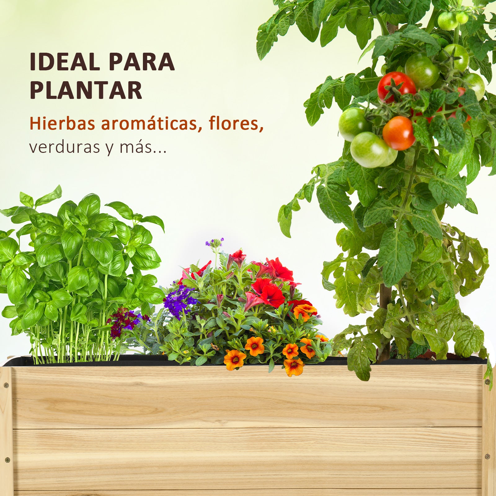 Wooden Planter with Wheels Garden Planter Cultivation Planter with Drainage Holes and Non-woven Fabric for Growing Flowers Plants Outdoor Balcony Terrace 89x48x47 cm Natural