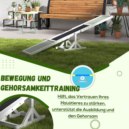 Dog Agility Seesaw, Wooden Dog Agility Ramp, Non-Slip Dog Agility Balancing Ramp for Dogs under 30 kg, Weatherproof Dog Training Outdoor Canine Sports for Balance, 180 x 30 x 30 cm White