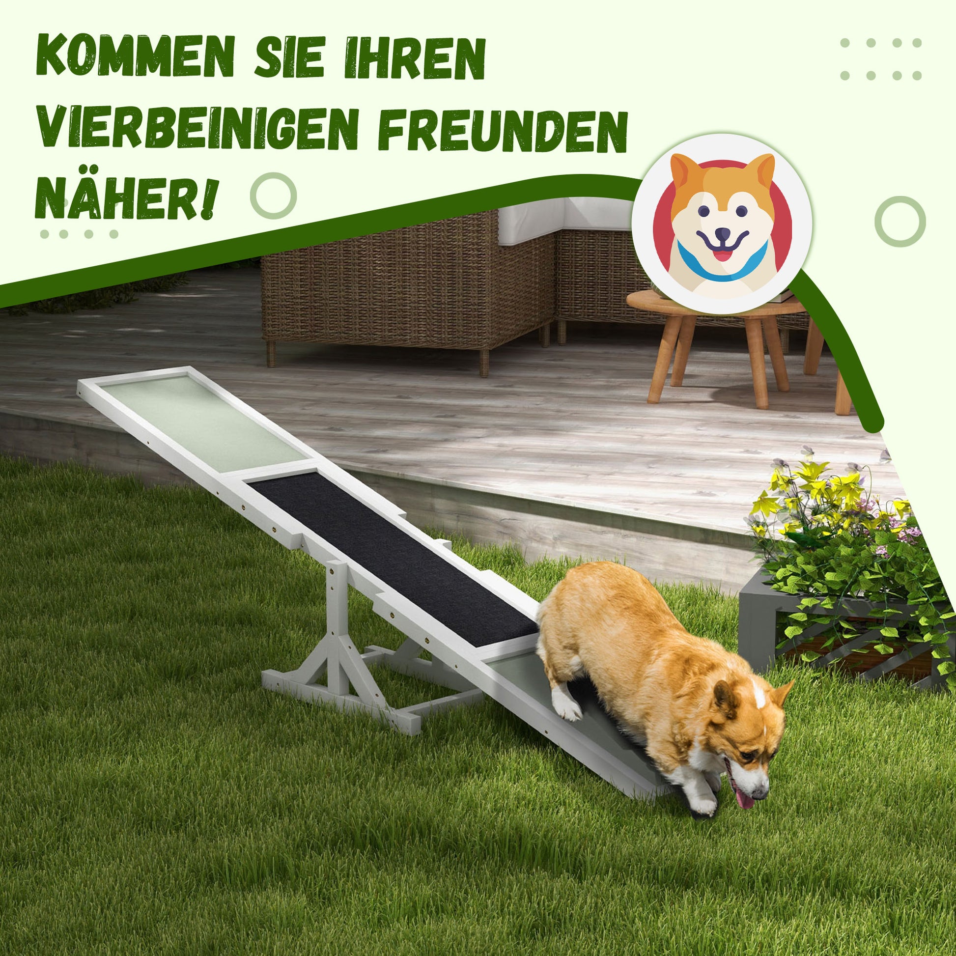 Dog Agility Seesaw, Wooden Dog Agility Ramp, Non-Slip Dog Agility Balancing Ramp for Dogs under 30 kg, Weatherproof Dog Training Outdoor Canine Sports for Balance, 180 x 30 x 30 cm White